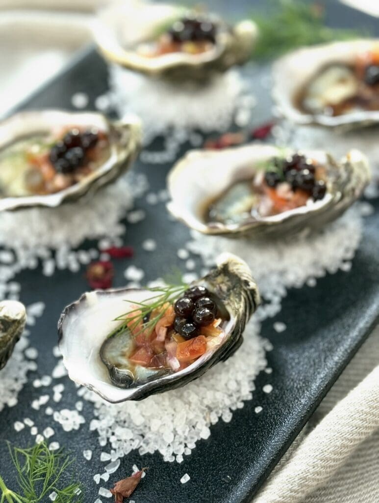 Oysters with Balsamic Pearls