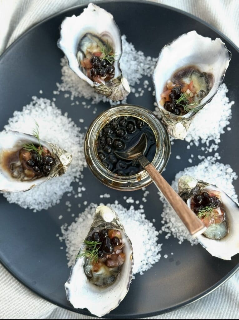 Oysters with Balsamic Pearls