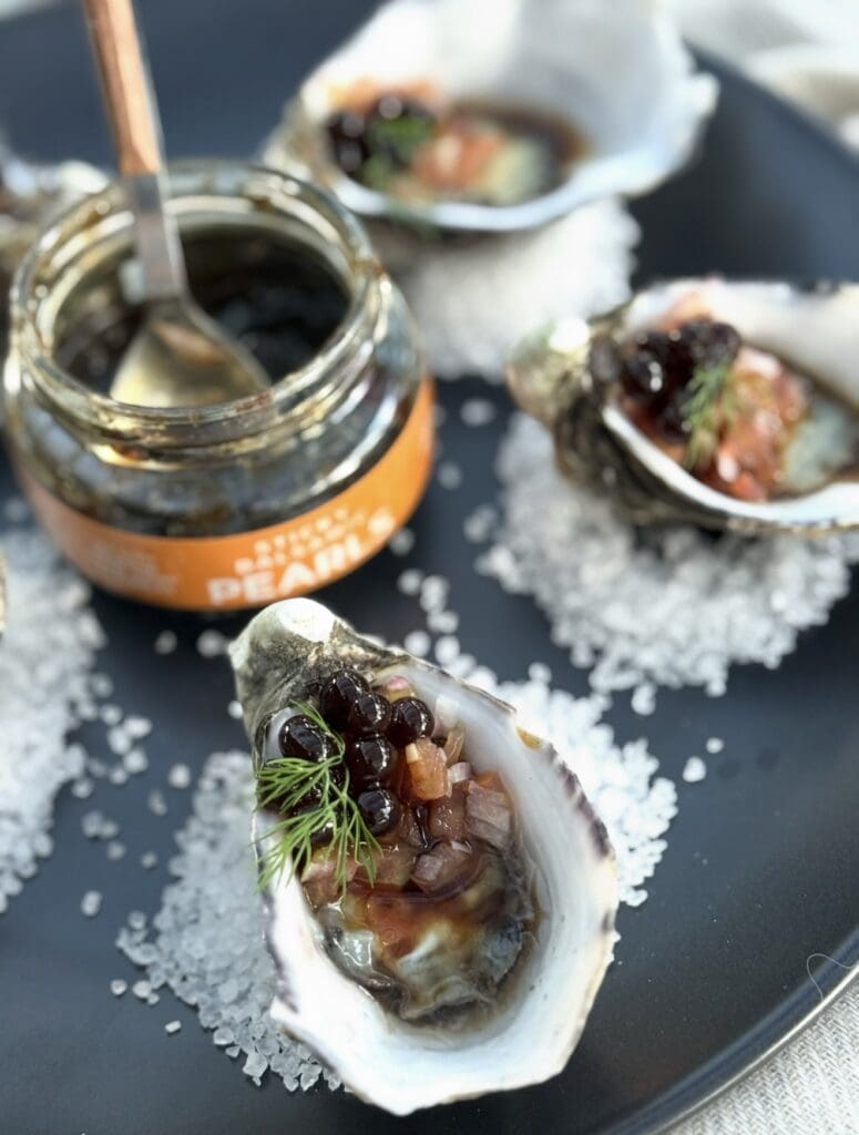 Oysters with Balsamic Pearls