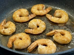 Preparing the prawns