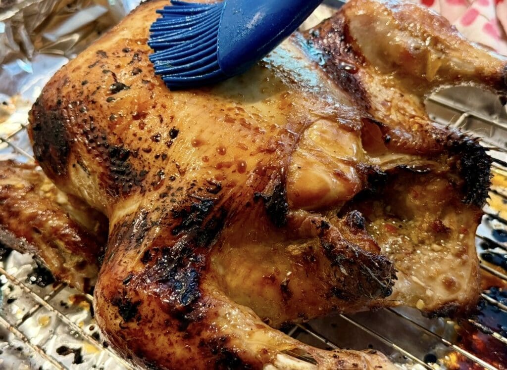 basting the chicken during roasting